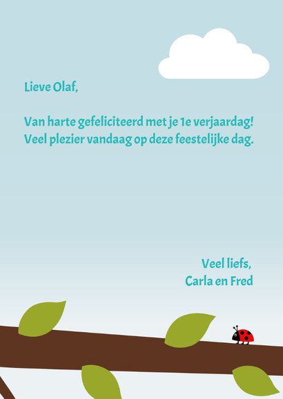 Verjaardagskaart jongen vogel in boom - DD 3