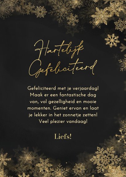 Verjaardagskaart kader sneeuwvlokjes goud gefeliciteerd 3