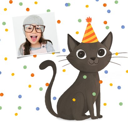 Verjaardagskaart kat confetti happy birthday feestje 2