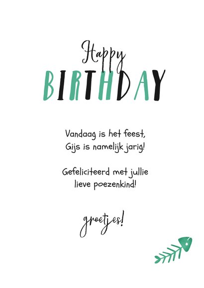 Verjaardagskaart kat happy birthday visjes feestmuts foto 3