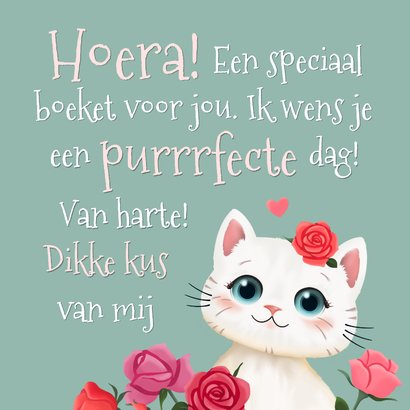 Verjaardagskaart kat met rozen 3