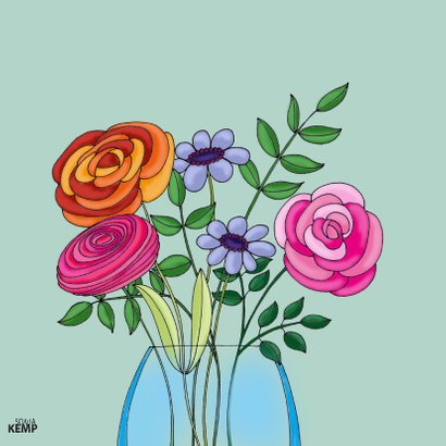 Verjaardagskaart Kat vaas bloemen - SK 2