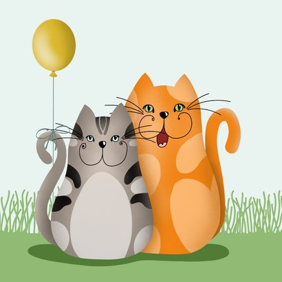 Verjaardagskaart - katten met ballonnen 2