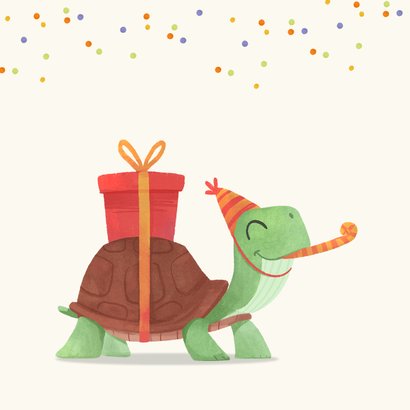Verjaardagskaart kind 3 jaar schildpad confetti dier 2