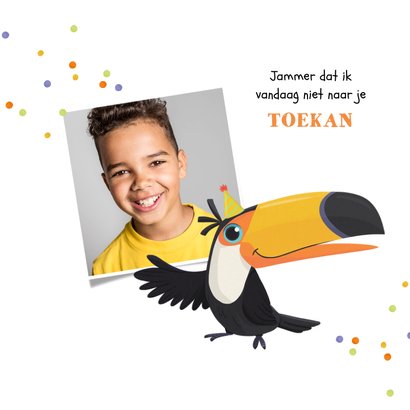 Verjaardagskaart kind 7 jaar toekan vogel confetti 2