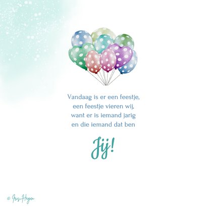 Verjaardagskaart kind leeftijd met konijn en ballonnen 2