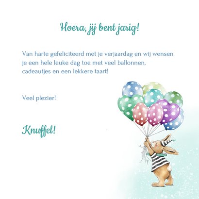Verjaardagskaart kind leeftijd met konijn en ballonnen 3