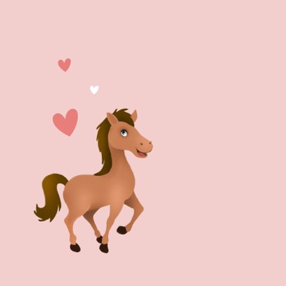 Verjaardagskaart kind paard roze meisje hartjes 2