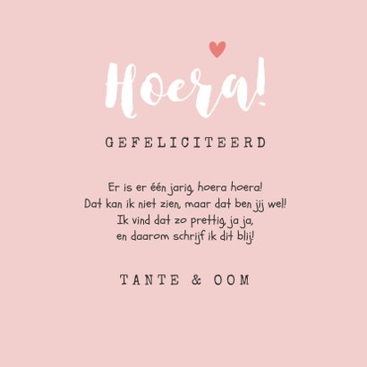 Verjaardagskaart kind paard roze meisje hartjes 3
