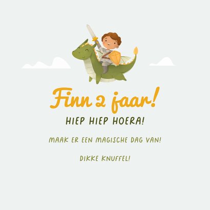 Verjaardagskaart kind sprookje ridder draak kasteel 3