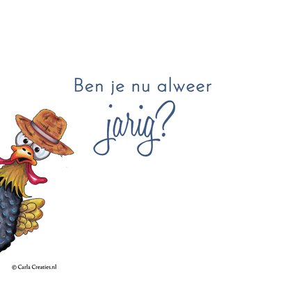 Verjaardagskaart kip schrikt zich een hoedje 2
