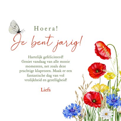Verjaardagskaart klaprozen en veldbloemen 3