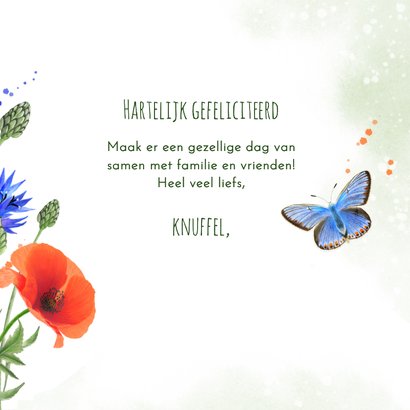 Verjaardagskaart klaprozen korenbloemen vlinder 3
