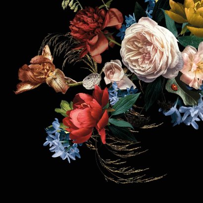 Verjaardagskaart prachtig boeket bloemen goud 2