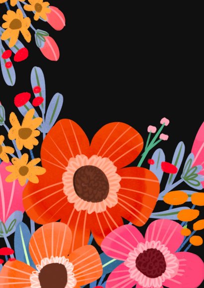 Verjaardagskaart kleuren bom aan bloemen 2