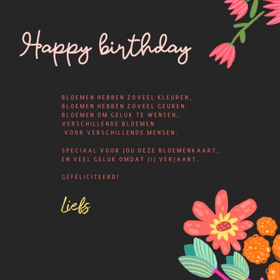Verjaardagskaart kleurrijke wilde bloemen vierkant 3