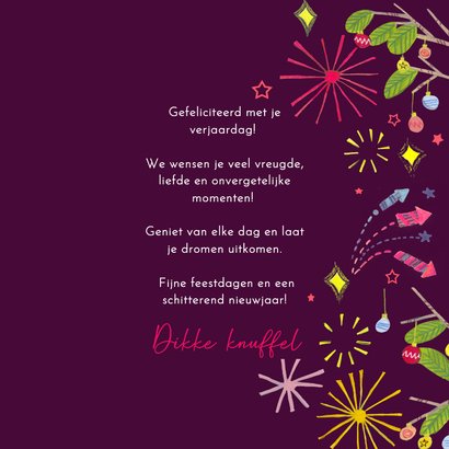 Verjaardagskaart knal verjaardag vuurwerk paars 3