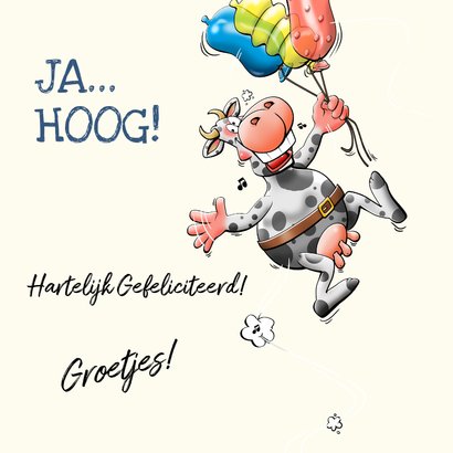 Verjaardagskaart koe en ballonnen die de hoogte in gaat 3