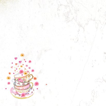 Verjaardagskaart kopjes bloemen en hartjes 2