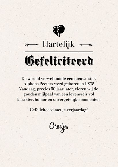 Verjaardagskaart krant nieuwsbericht vintage 1975 50 jaar 3