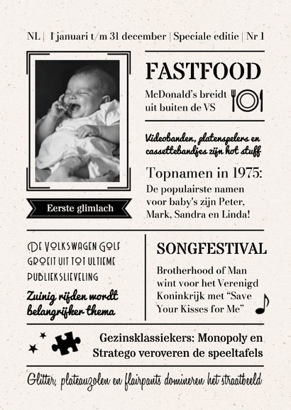 Verjaardagskaart krant nieuwsbericht vintage 1976 50 jaar 2