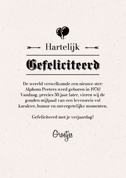 Verjaardagskaart krant nieuwsbericht vintage 1976 50 jaar 3