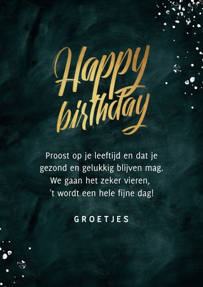 Verjaardagskaart krijtbord goud happy birthday | Kaartje2go