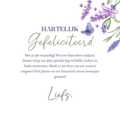 Verjaardagskaart lavendelkrans vlinder 3