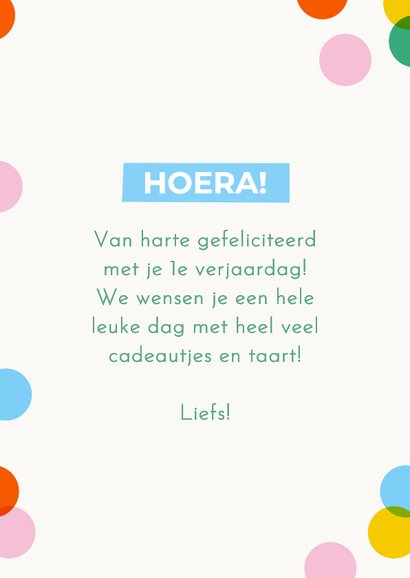 Verjaardagskaart leeftijd 1 grote confetti gekleurd vrolijk 3