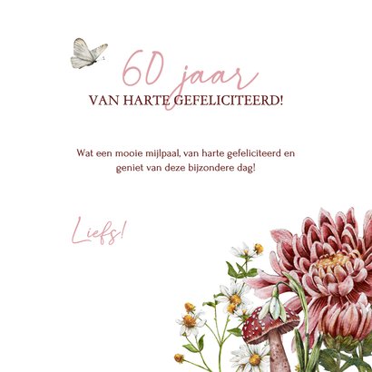 Verjaardagskaart leeftijd aanpasbaar bloemen en vlinders 3