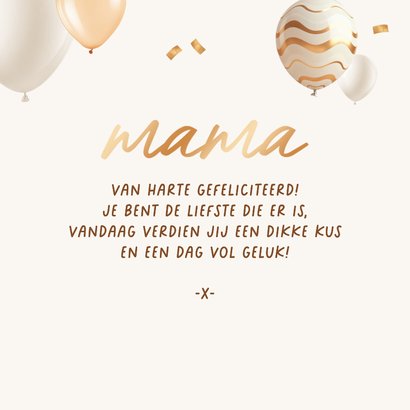 Verjaardagskaart liefste mama ballonnen goud hartje foto 3