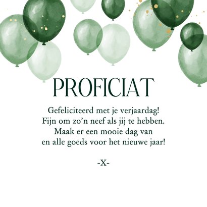 Verjaardagskaart lieve jarige neef ballonnen confetti groen 3