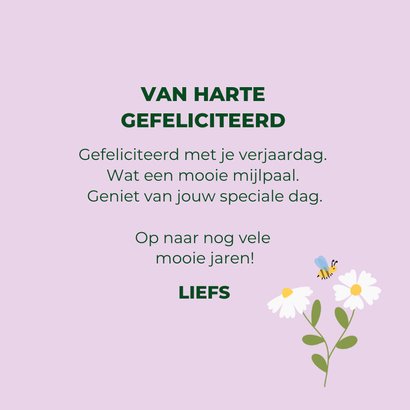 Verjaardagskaart lila met bloemen en bijen hiep hoera 3