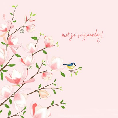 Verjaardagskaart magnolia's en pimpelmeesjes 2