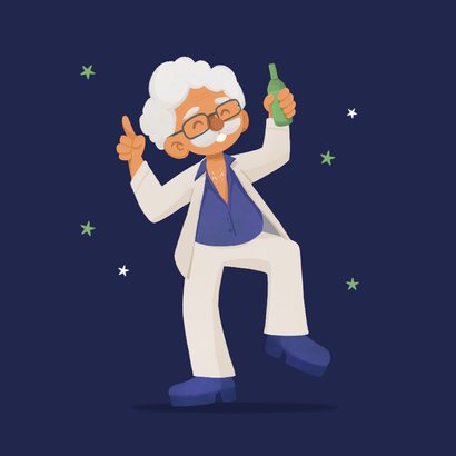Verjaardagskaart man groovy cartoon disco forever young 2