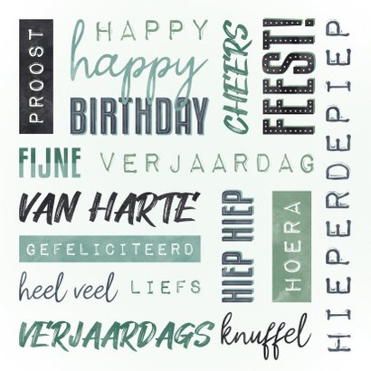 Verjaardagskaart man handletter woorden 2