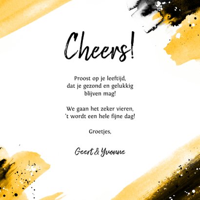 Verjaardagskaart man vrouw kunst verf spetters foto cheers 3