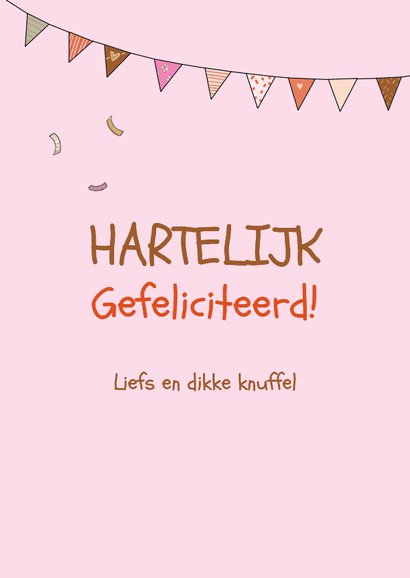 Verjaardagskaart meisje 4 jaar ballon en vlaggetjes 3