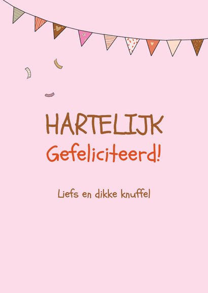 Verjaardagskaart meisje 4 jaar ballon en vlaggetjes 3