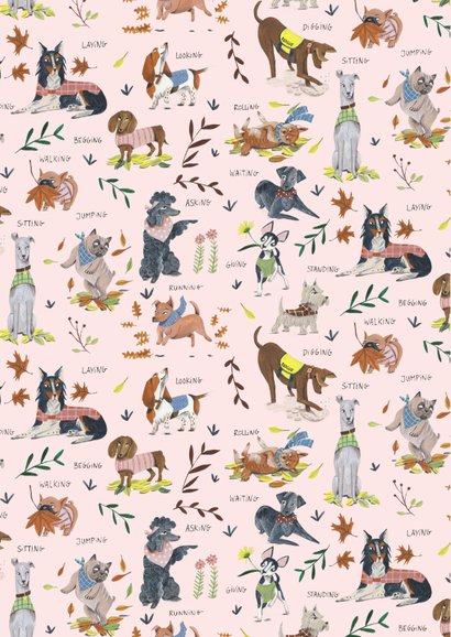 Verjaardagskaart meisje foto honden illustratie 2