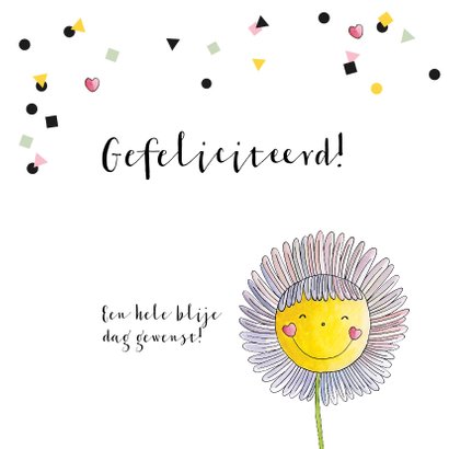 Verjaardagskaart meisje illustratie  bloem  confetti  2