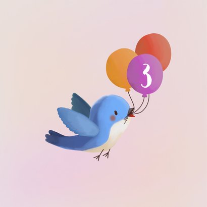 Verjaardagskaart meisje met vogel en ballonnen 2