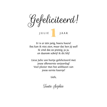Verjaardagskaart meisje roze veertjes gouden hartjes en foto 3