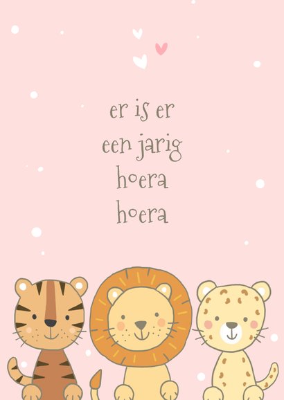 Verjaardagskaart meisje safari dieren roze 2