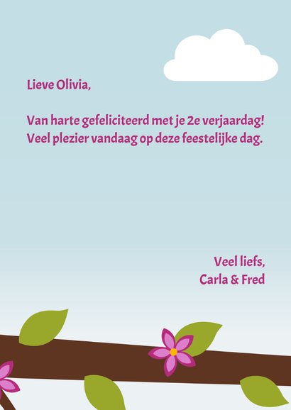 Verjaardagskaart meisje vogel in boom - DD 3