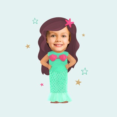 Verjaardagskaart meisje zeemeermin prinses sterren goud 2