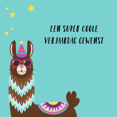 Verjaardagskaart met alpaca met bril 2