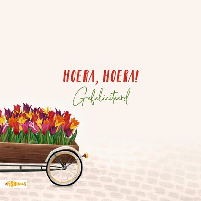 Verjaardagskaart met bakfiets en tulpen 2