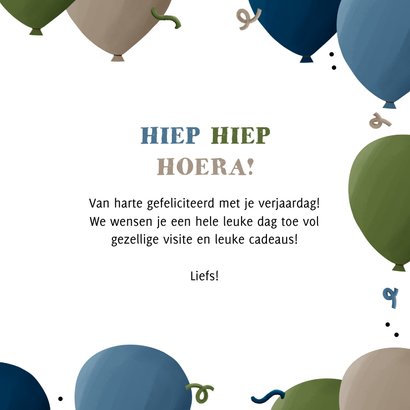 Verjaardagskaart met ballonnen stoere kleuren twee foto's 3