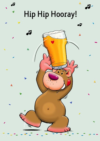 Verjaardagskaart met beertje en biertje voor een man 3